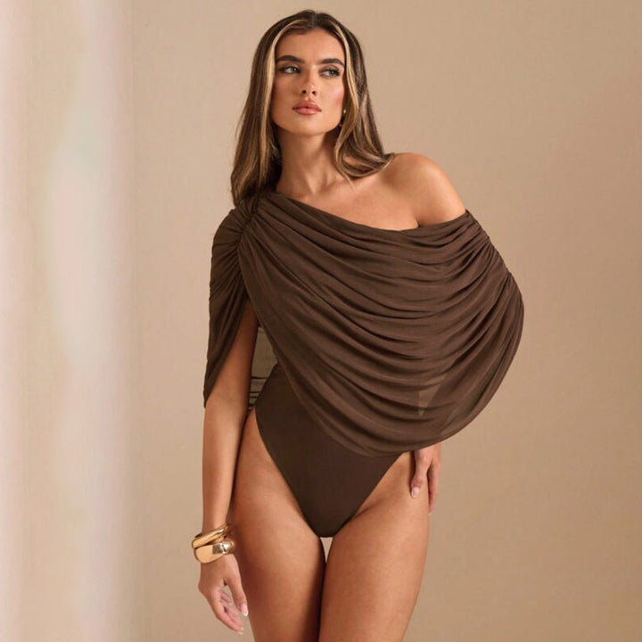 Dame En-sidig Chiffon-Bodysuit med Draperinger Skjora