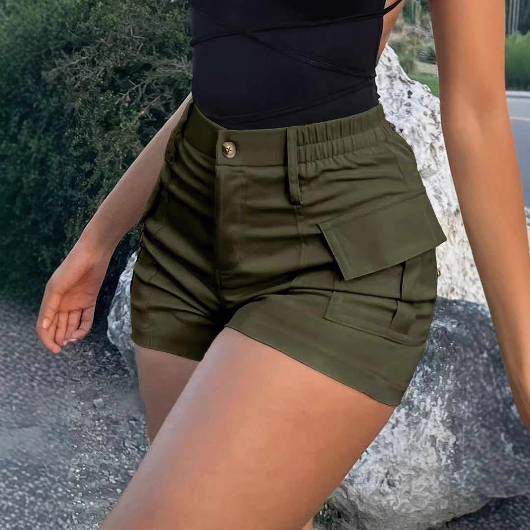 Dame Cargo-shorts med elastisk midje og praktiske sidelommer Skjora
