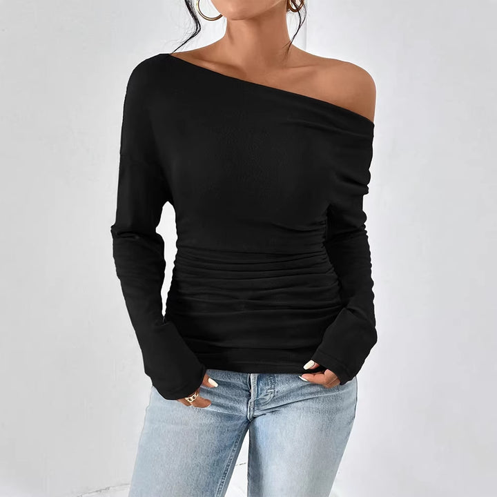 Dame Off-Shoulder Topp med figurnær passform og fin rynketing Skjora