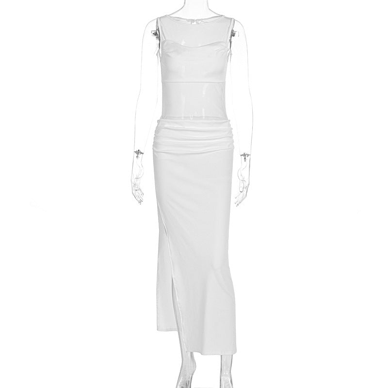 Damer Elegant omslagskjole med transparente innsatser og sideløsning Skjora