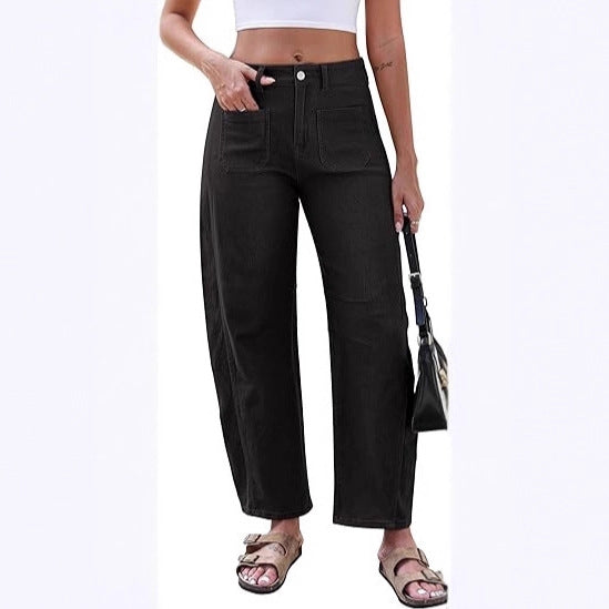 Bredde jeans for kvinner med høyt liv og praktiske lommer Skjora