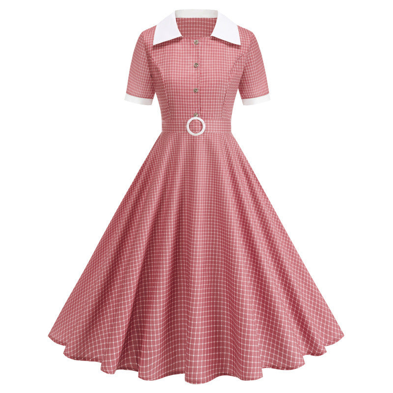 Dame Vintage Polka-Dot Kjole med knappdetaljer og svajende skjørt Skjora