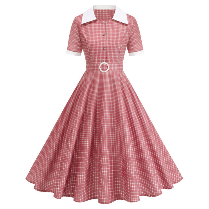Dame Vintage Polka-Dot Kjole med knappdetaljer og svajende skjørt Skjora