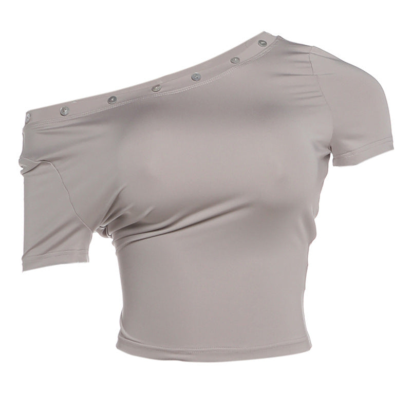 Dame moderne off-shoulder crop-top med knappdetaljer Skjora