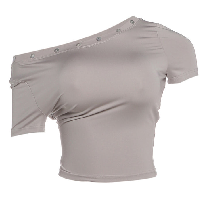 Dame moderne off-shoulder crop-top med knappdetaljer Skjora