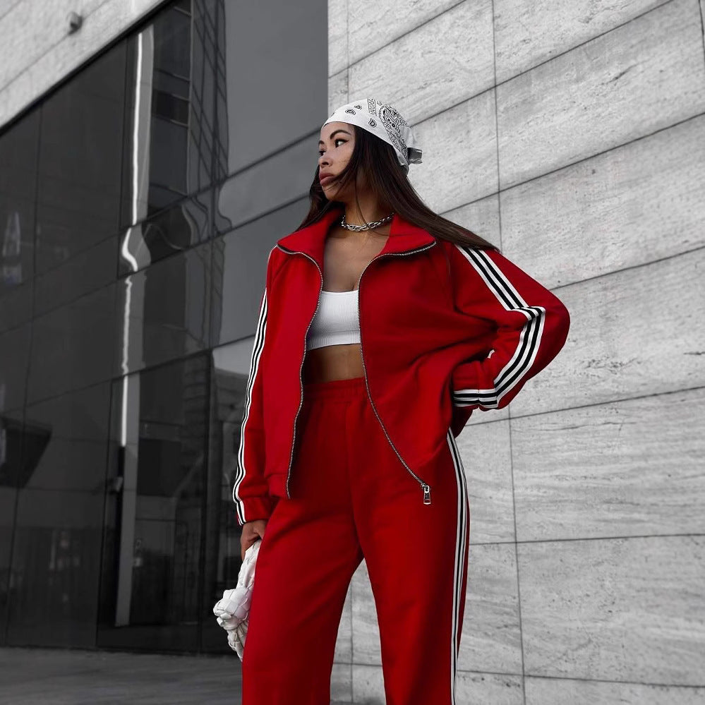 Dame sporty velour treningsdrakt med høy krage og elegant glidelås Skjora
