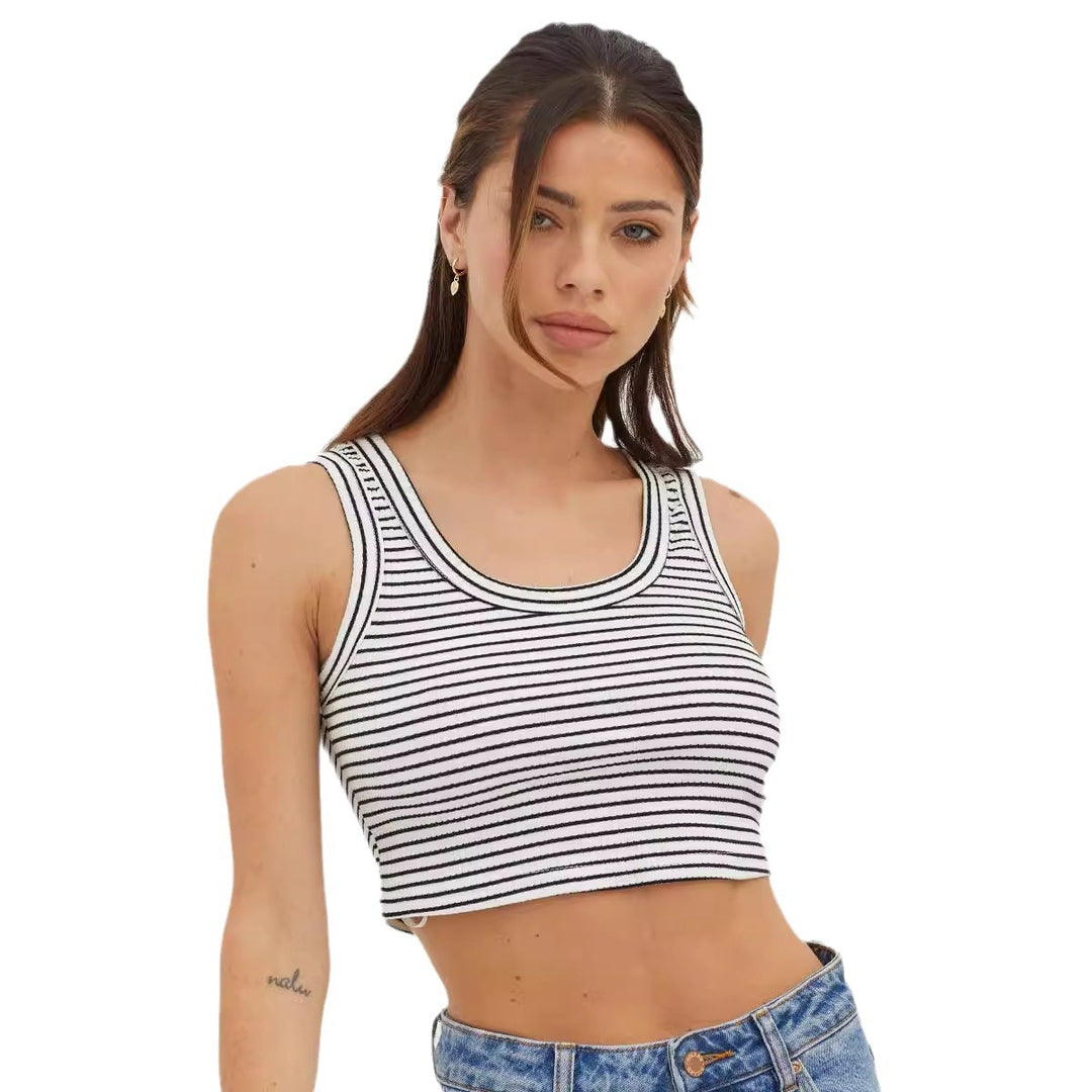 Dame Cropped-Top med fint stripemønster og høyverdig ribbestruktur Skjora