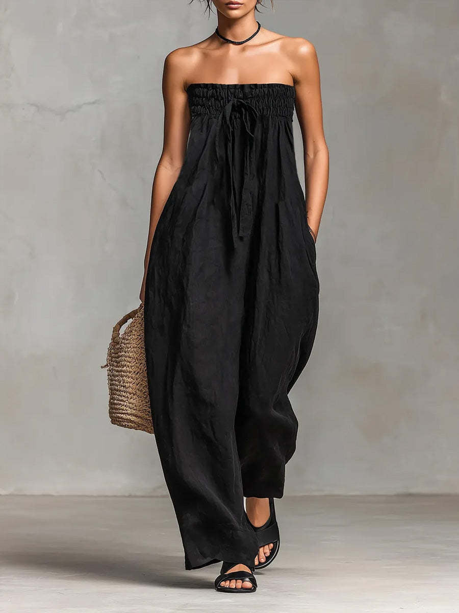 Dame Løs jumpsuit med elastisk overdel og vid ben Skjora