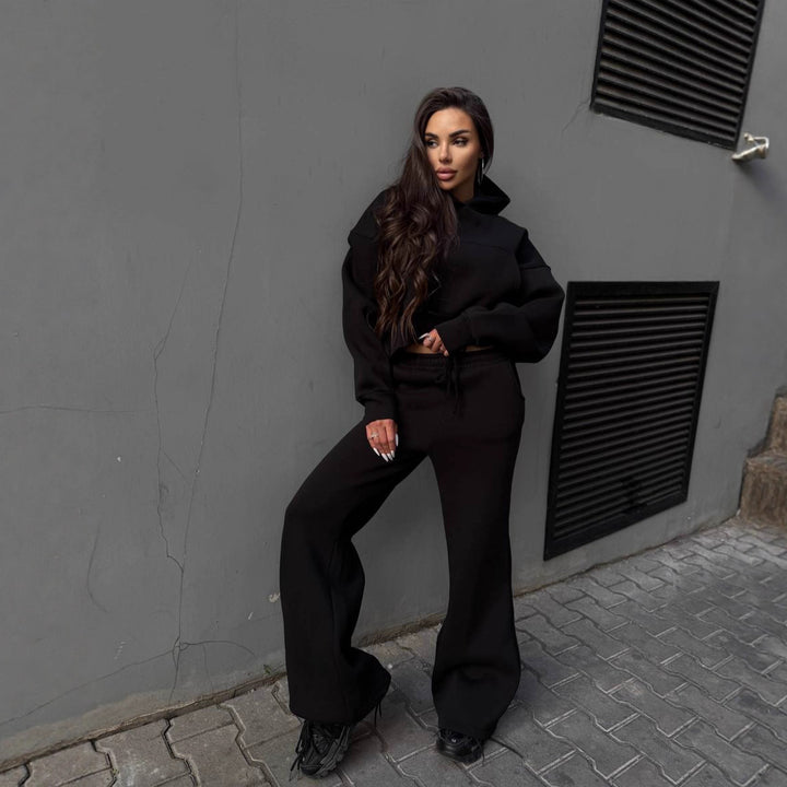 Damer casual cropped hoodie og vid skjæring joggers sett Skjora