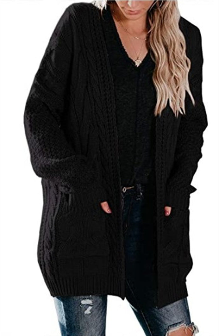 Kvinners Chunky Strikket Cardigan med Dype Lommer og Strukturert Design Skjora