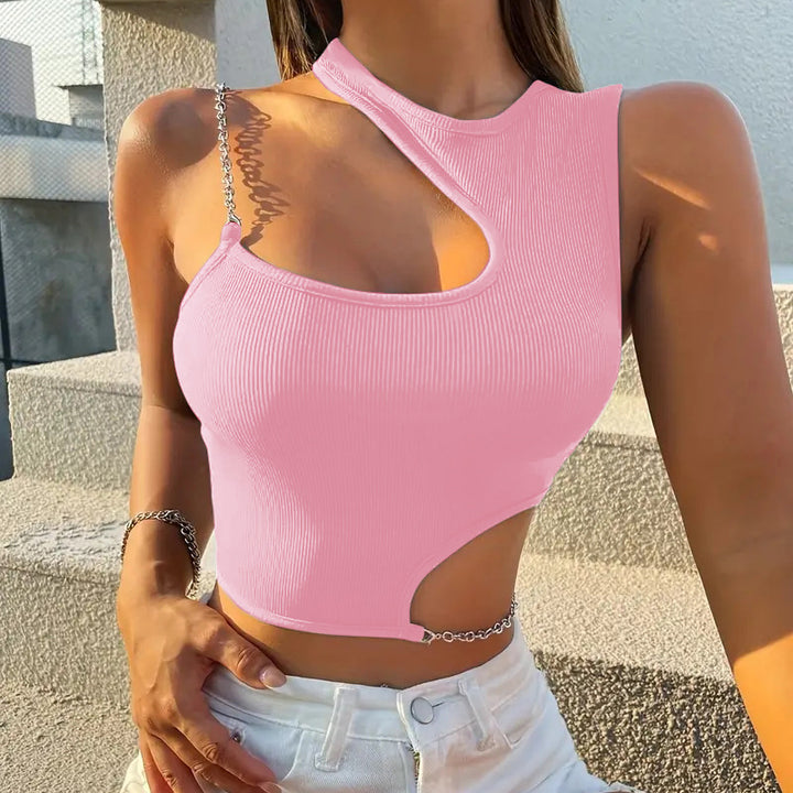 Dame asymmetrisk crop-top med dekorativt kjede-detalj Skjora