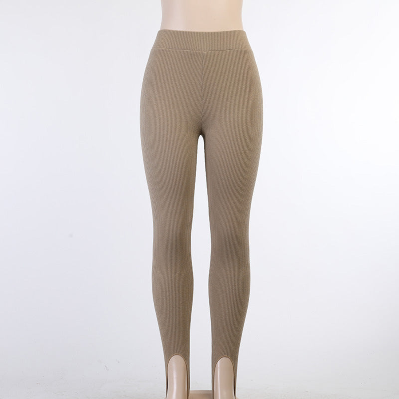 Dame leggings med strukturert ribbedesign og høy midje Skjora