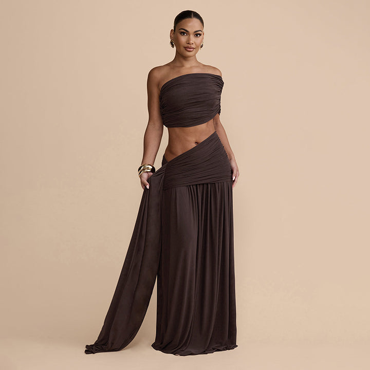 Dame wrap skjørt med bandeau topp og raffinerte detaljer Skjora