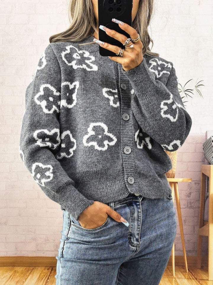 Damer komfortabel cardigan med blomsterdesign Skjora