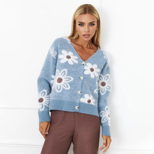 Kvinne Cozy Cardigan med Blomsterdesign og Knapppdetaljer Skjora