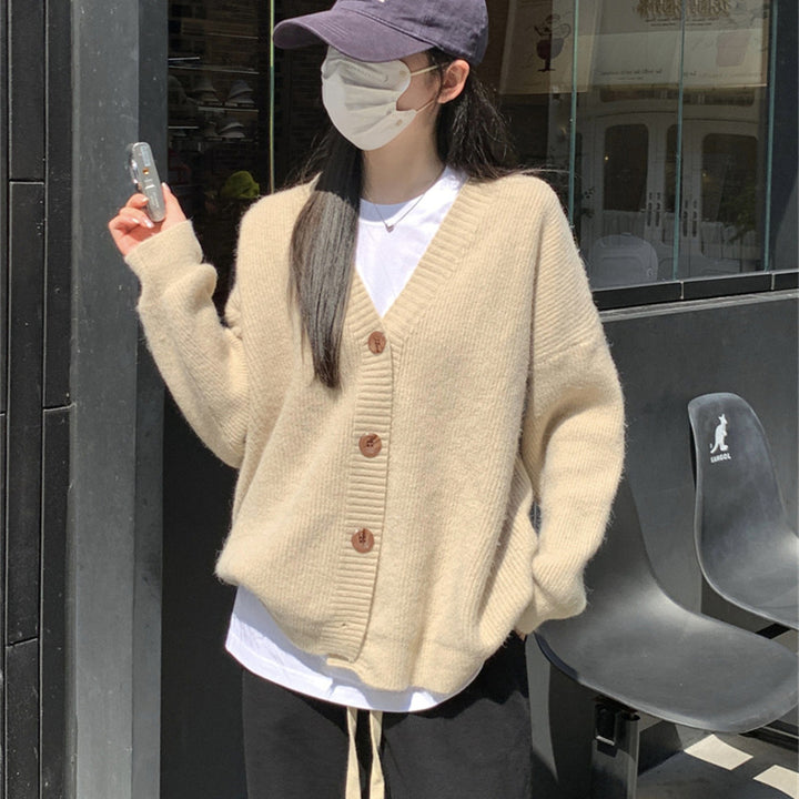 Dame oversized cardigan med store knapper og avslappet passform Skjora