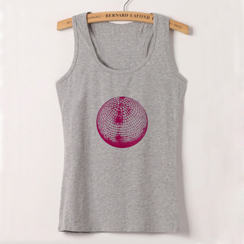 Dame cropped T-skjorte med kreativt speilball-design Skjora