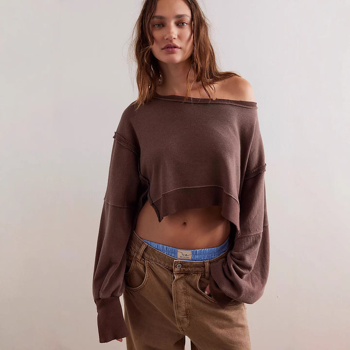 Damer casual avkortet sweatshirt med brede ermer og forseggjorte hemfinsher Skjora