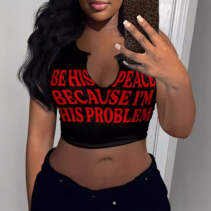 Dame Crop-Top med iøynefallende trykk og løst snitt Skjora