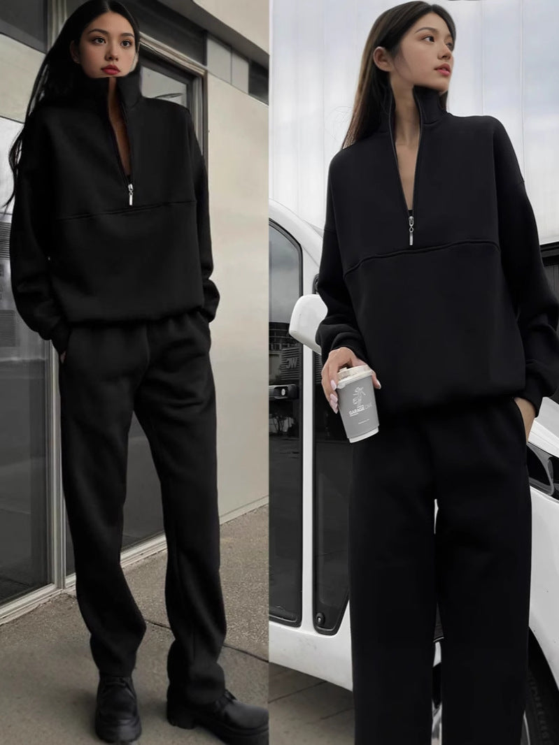 Dame sweatshirt og joggebukse sett med moderne stående krage Skjora