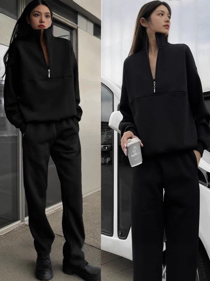 Dame sweatshirt og joggebukse sett med moderne stående krage Skjora