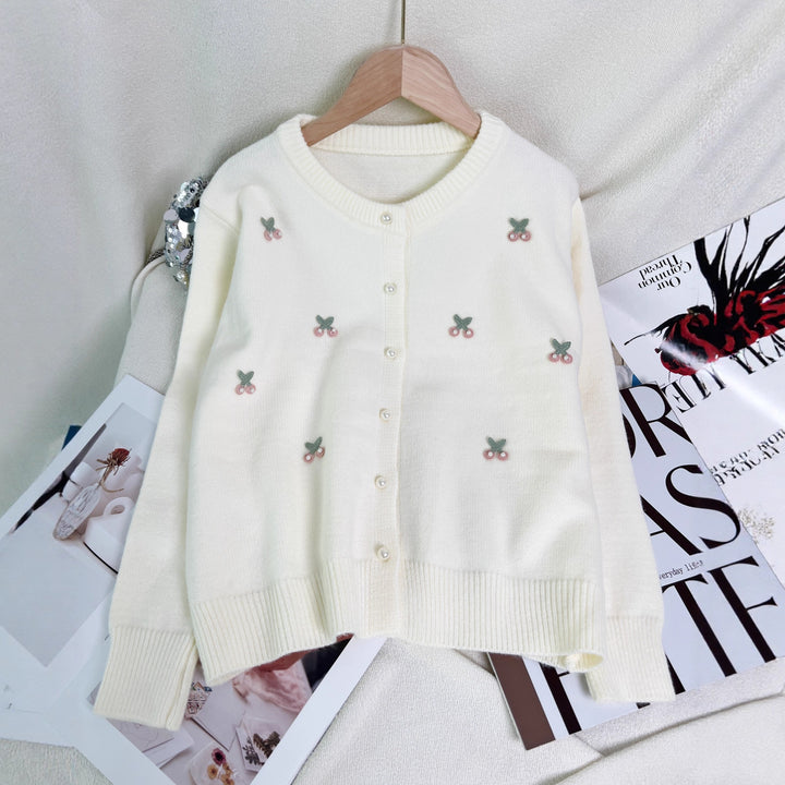Kvinnenes finstrikkede cardigan med leken blomsterbroderi Skjora