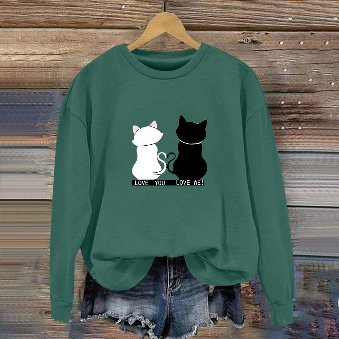 Kvinnesweatshirt med leken katte-design og humoristisk trykk Skjora