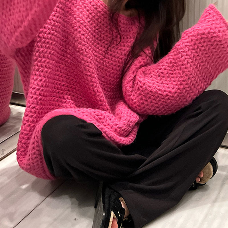 Damer Koselig Oversized Genser laget av tykkstrikket Skjora