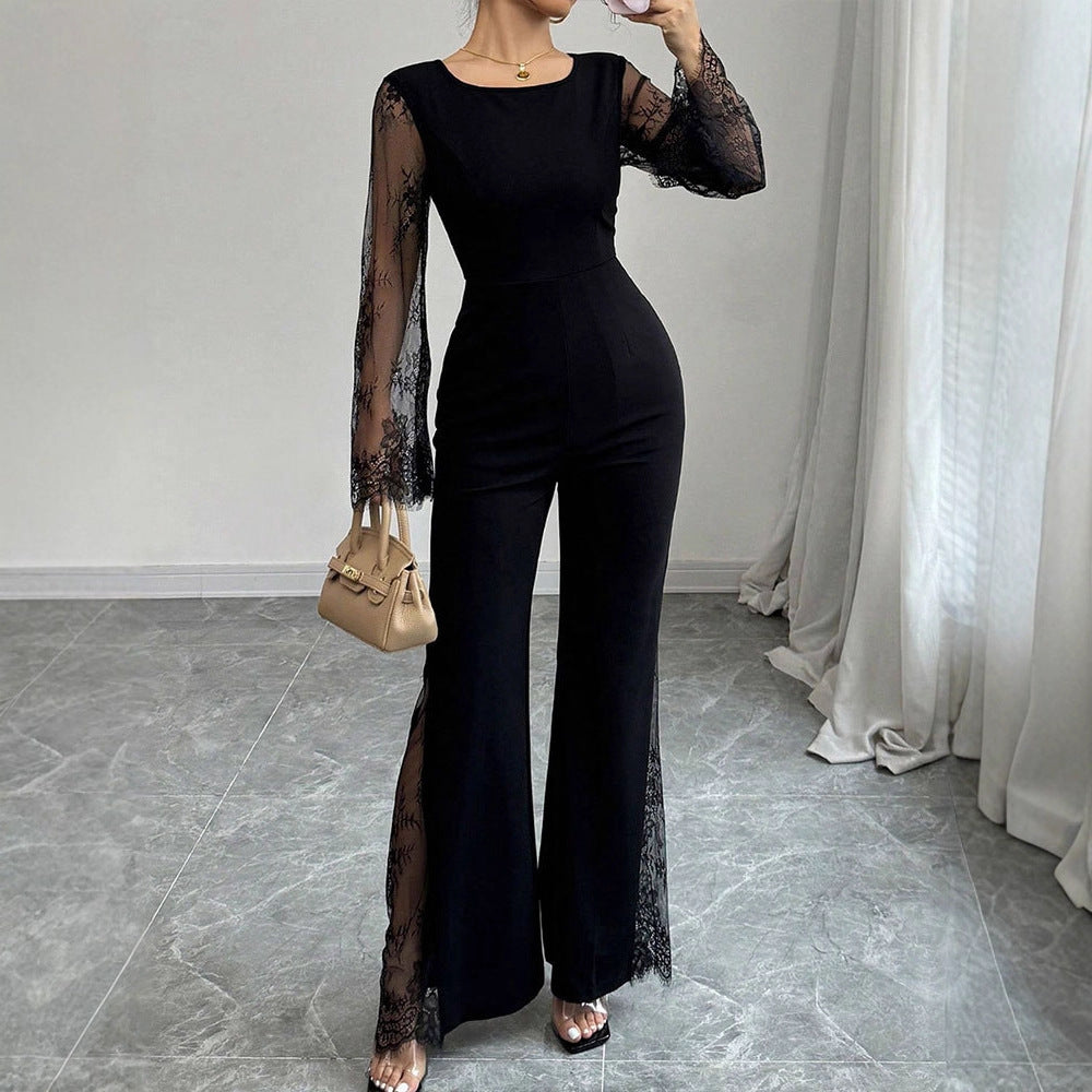 Damer Elegant Jumpsuit med skimrende spisse og vide ben Skjora