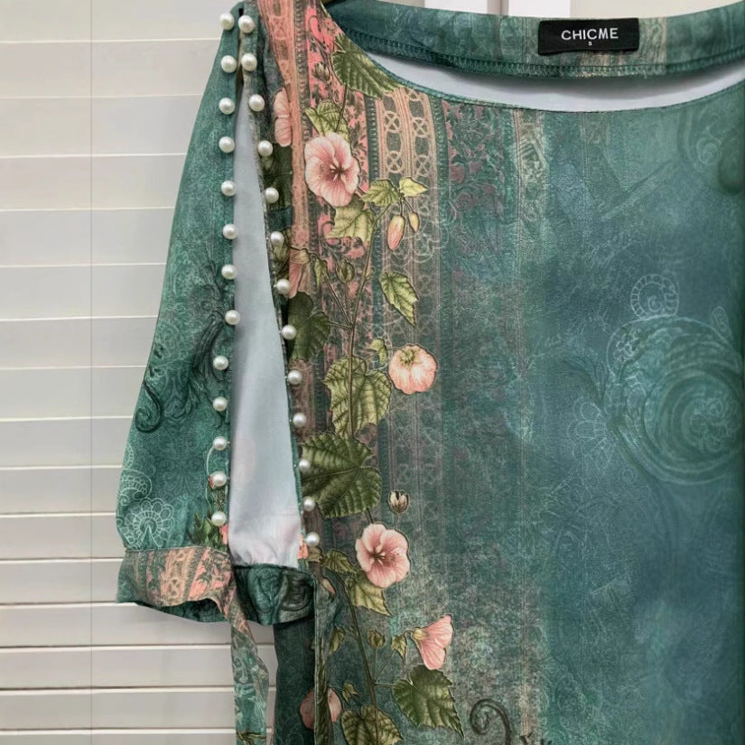 Dame Romantisk Minikjole med transparente ermer og leken blomsterdesign Skjora