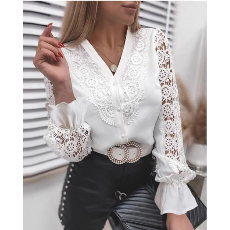 Elegant bluse for kvinner med volangdetaljer Skjora