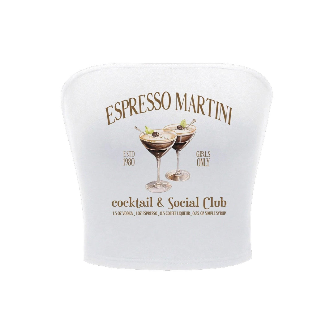 Dame Bandeau topp med Espresso Martini trykk og figurnær passform Skjora