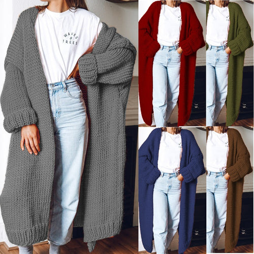 Dame chunky strikket cardigan med komfortabel oversized passform og dype lommer Skjora
