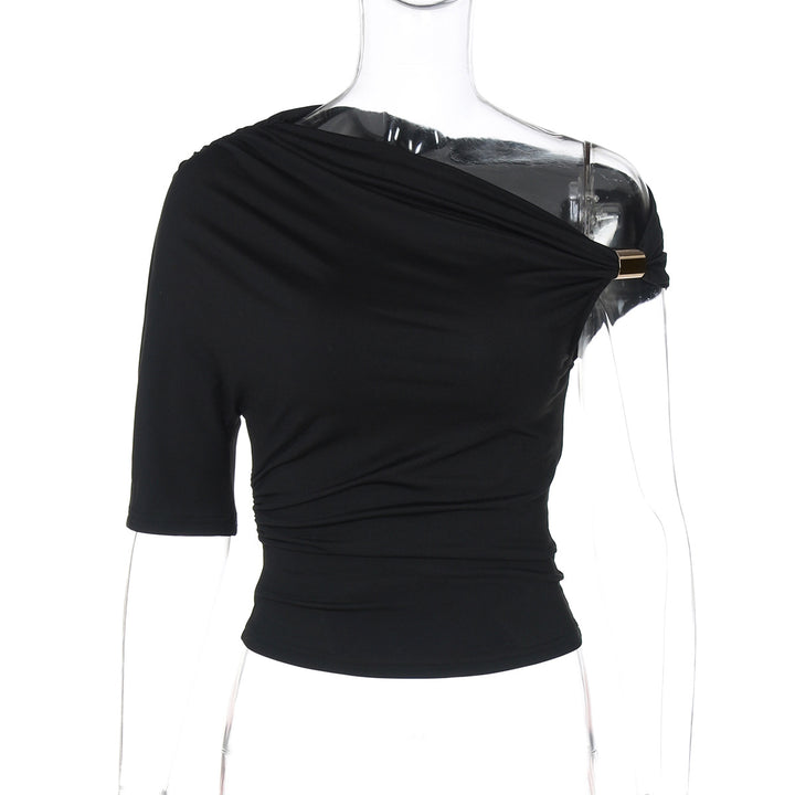 Dame Asymmetrisk Topp med Raffinert Rynkning Skjora