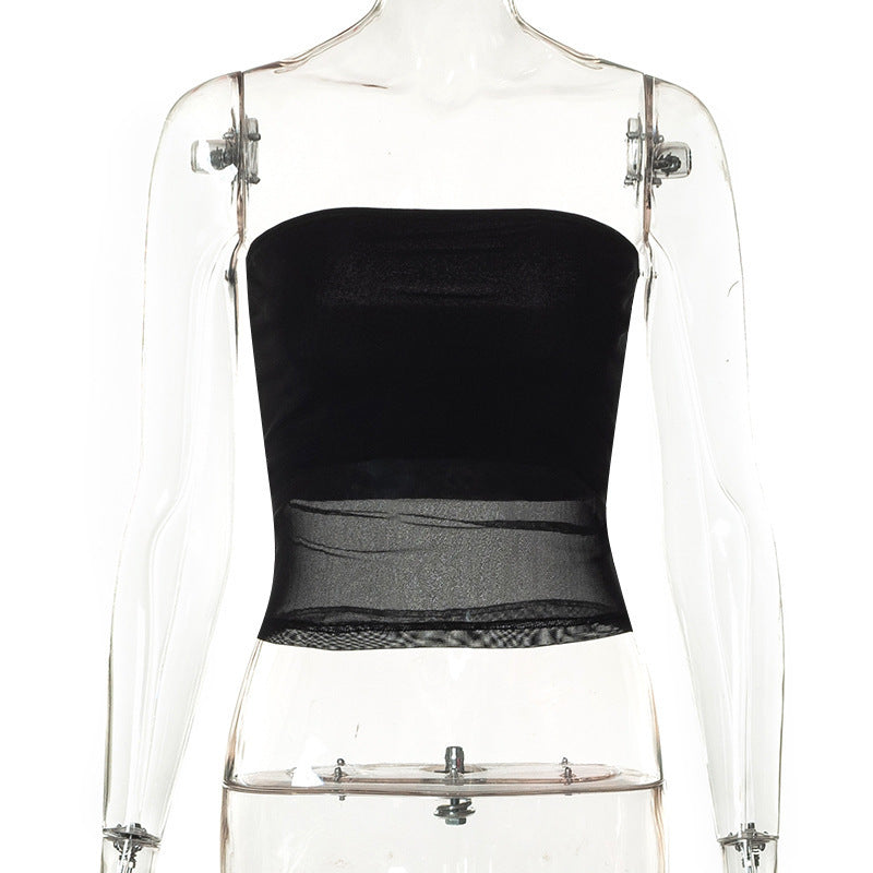 Dame bandeau topp i transparent design med elastisk materiale Skjora