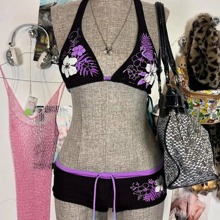 Dame-bikini-sett med blomsterdesign og justerbare stropper Skjora