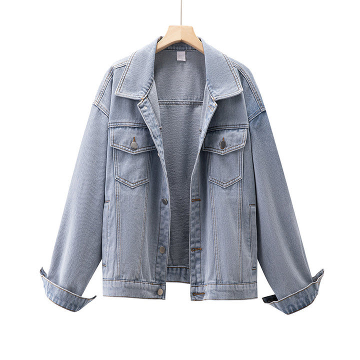Dame fritids denimjakke i moderne oversized skjæring med brystlommer Skjora