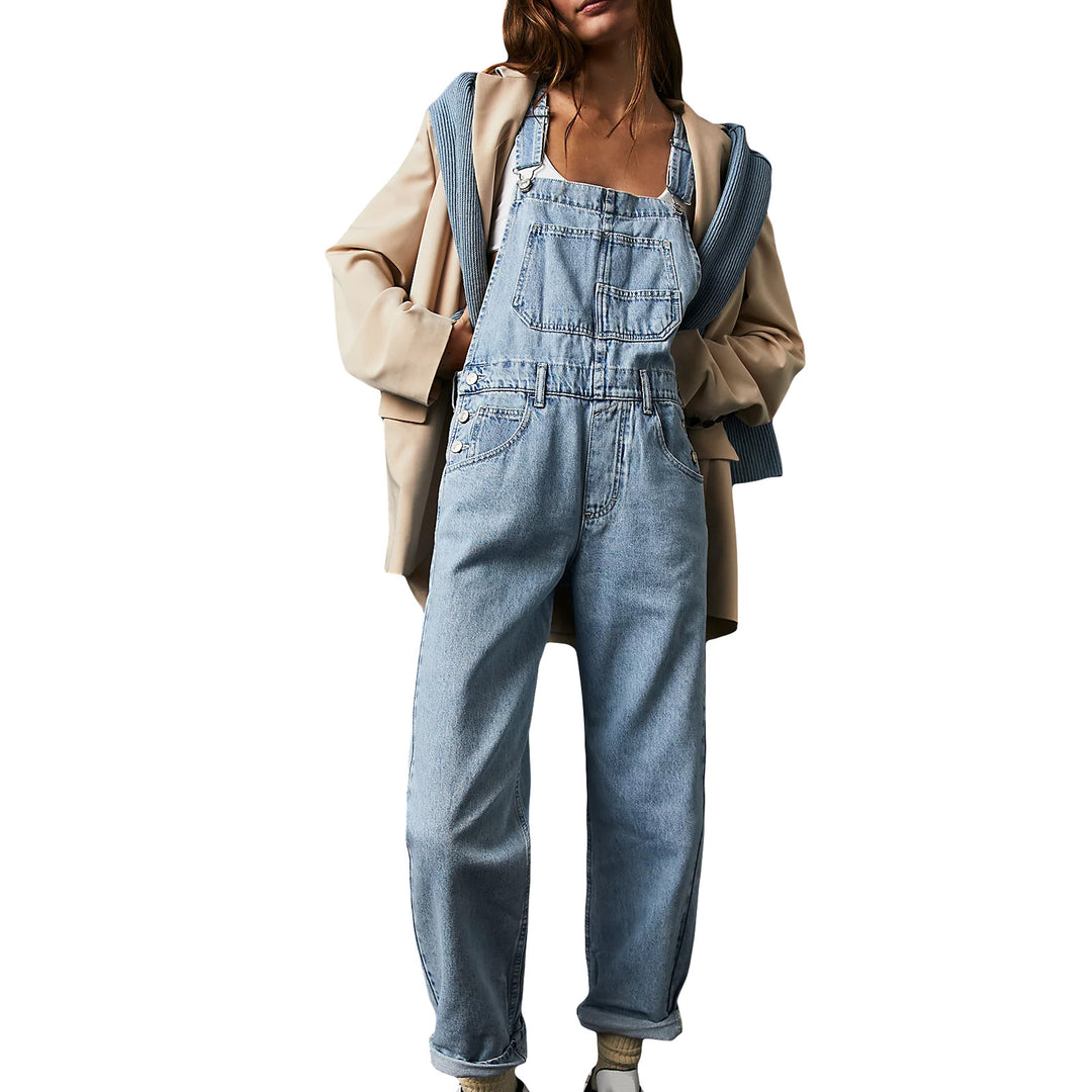 Damer avslappet denim jumpsuit med praktiske lommer og justerbar midje Skjora