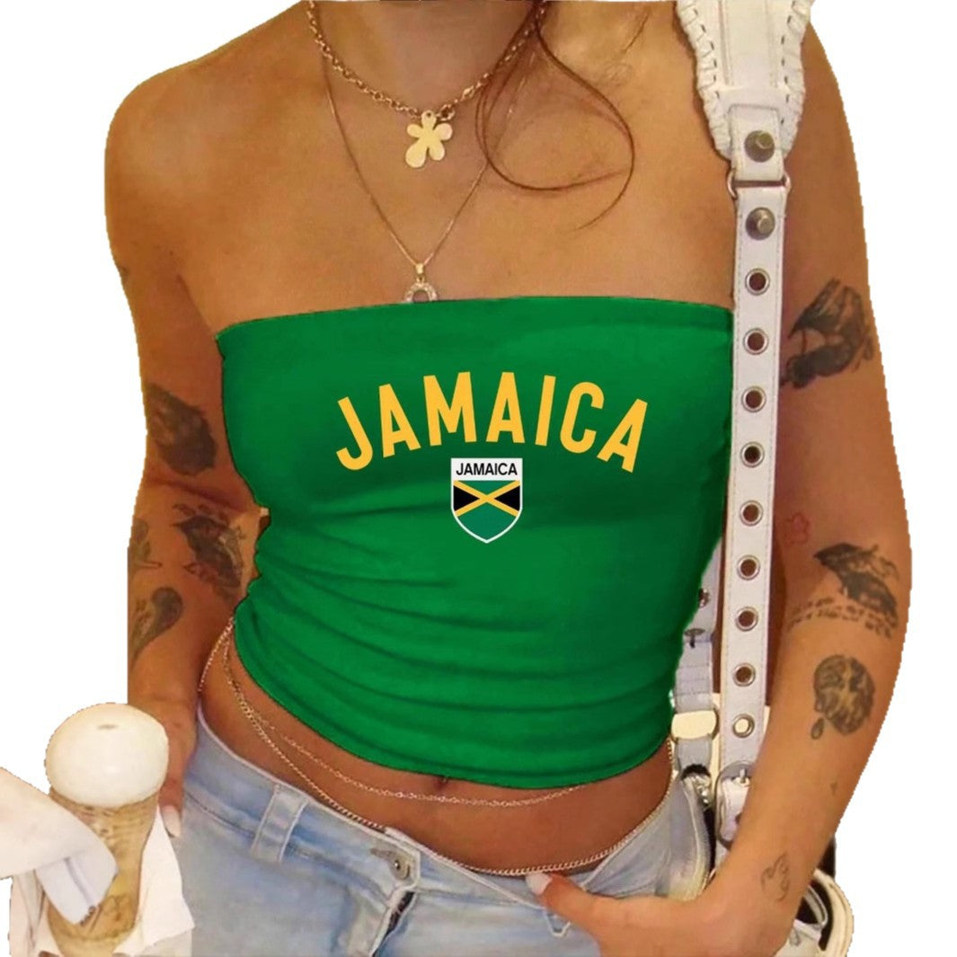 Dame Crop-Top med sidesøm-logo-design og elastisk materiale Skjora