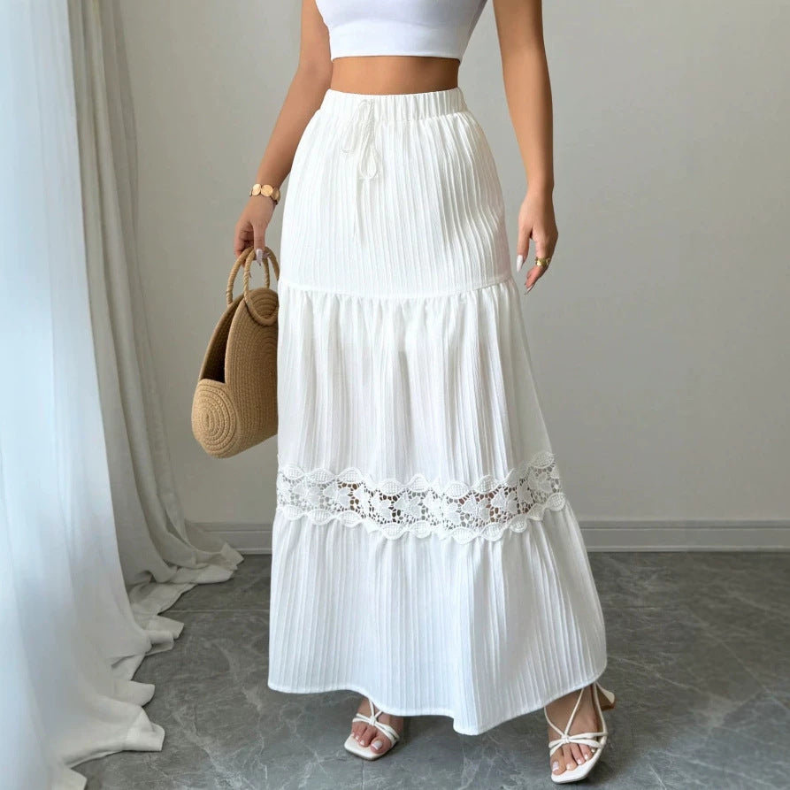 Dame Crop-Top og Maxi-Rock Sett med Volangdetaljer Skjora
