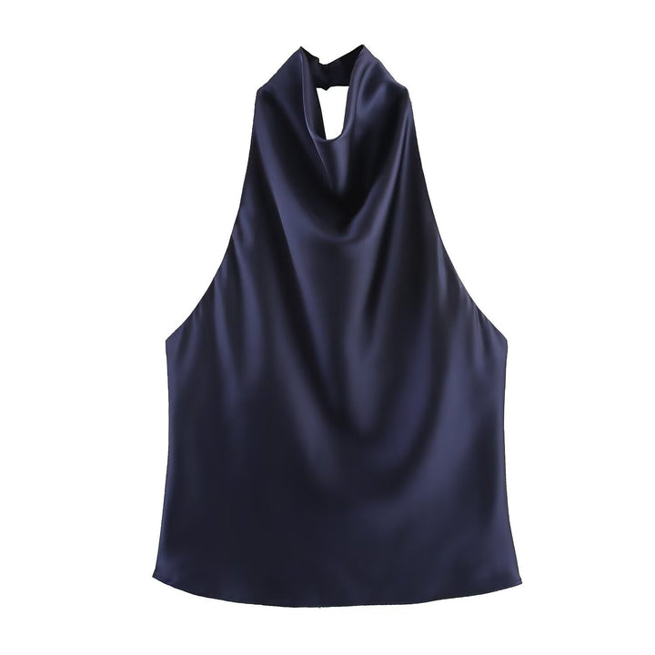 Dame elegant halterneck topp med flytende snitt og dekorative detaljer Skjora