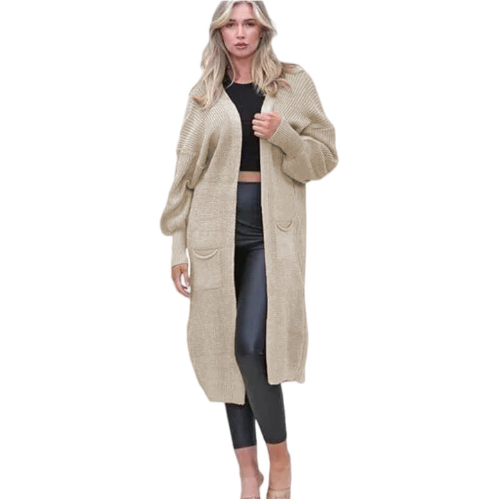 Kvinnes Chunky Strikket Cardigan med Åpne Lommer og Casual Design Skjora