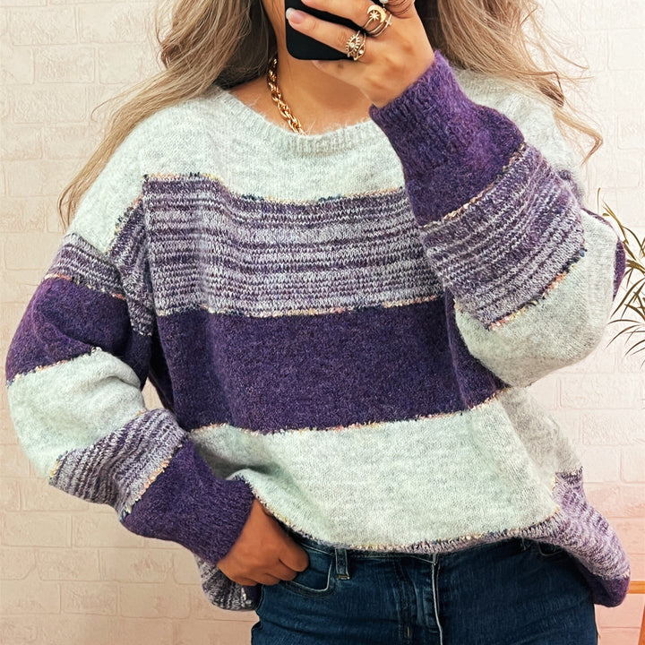 Kvinnens koselige oversized genser med trendy stripete mønster og avslappet snitt Skjora