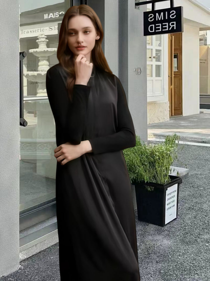 Kvinnes Elegant Langermet Maxi Kjole med Smigrende Snitt og Tidøst Design