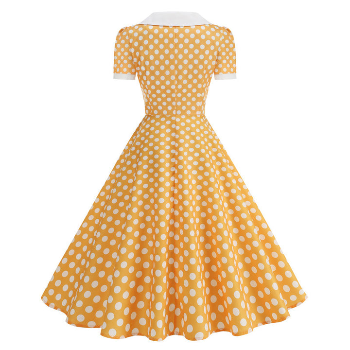 Dame Retro Maxikjole med Krage og Dots Skjora