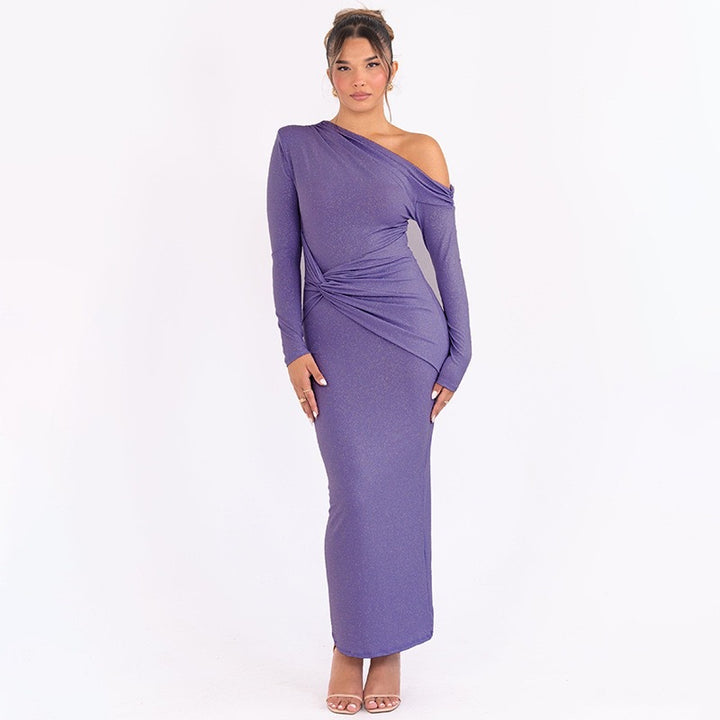 Damer Elegant Innviknings-Maxi-Kjole med asymmetrisk snitt og lange ermer Skjora