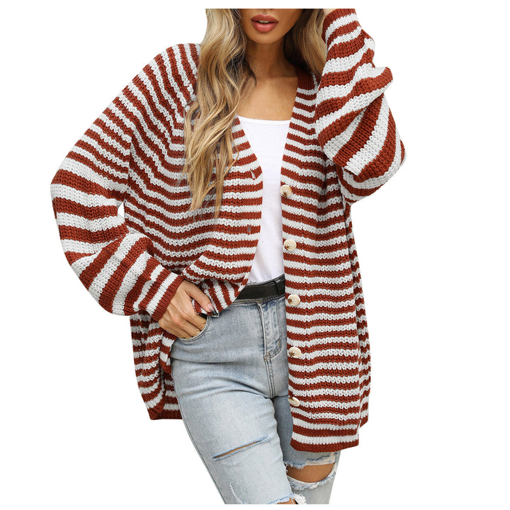 Dame casual cardigan med bred stripe mønster og knapp detalj Skjora