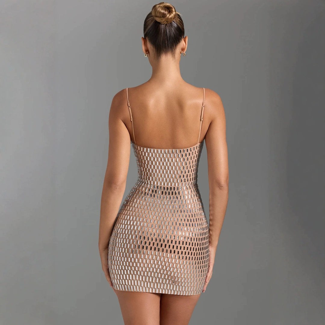 Damer Glamorous Mini Kjole med Gjennomsiktig Mesh Design og Av-Skulder Kutt