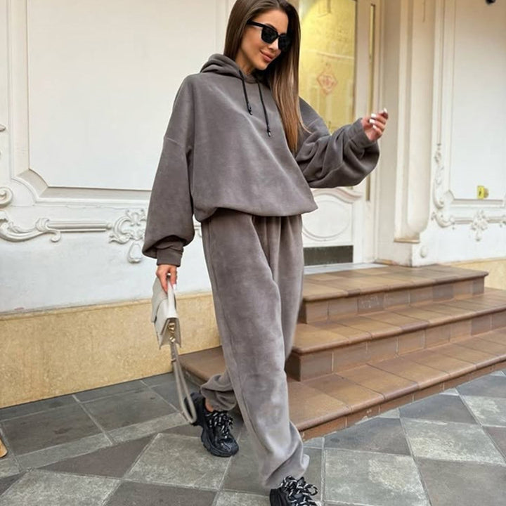 Damer Fleece Kuttet Sweat Suit med Høy Krage og Elastisk Midje Skjora