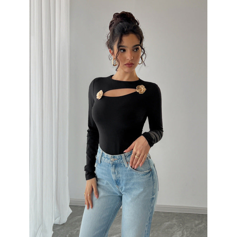 Damer Elegant Langermet Bodysuit med dekorative blomsterdetaljer Skjora